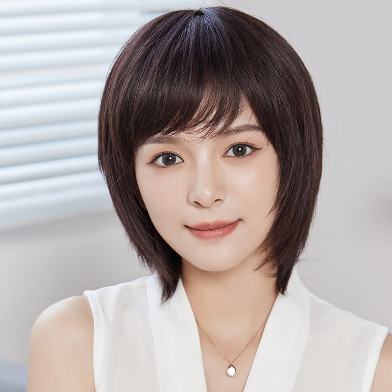 Wig short hair woman summer real hair full head cover natural wave head full real person hair hair hair simulation medium long hair cover