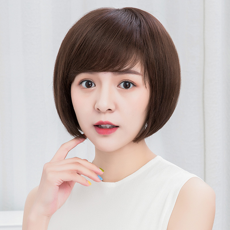 Wig woman short hair Popo head bobo net red temperament live-action haircut round face to real hair headgear style