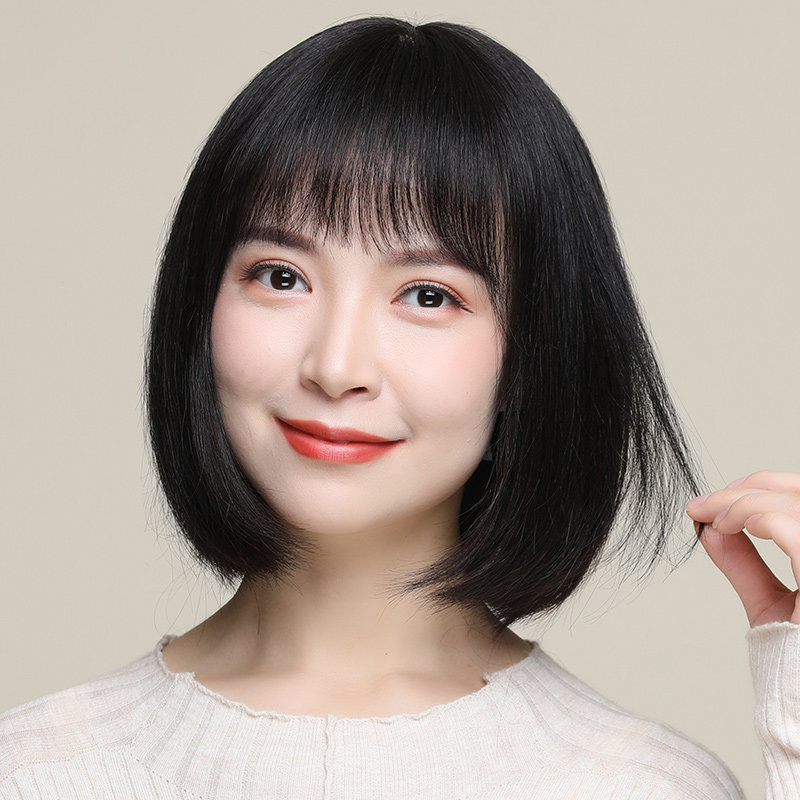 Wig female short hair long hair mother wig set female round face wave head real hair screen red natural headgear