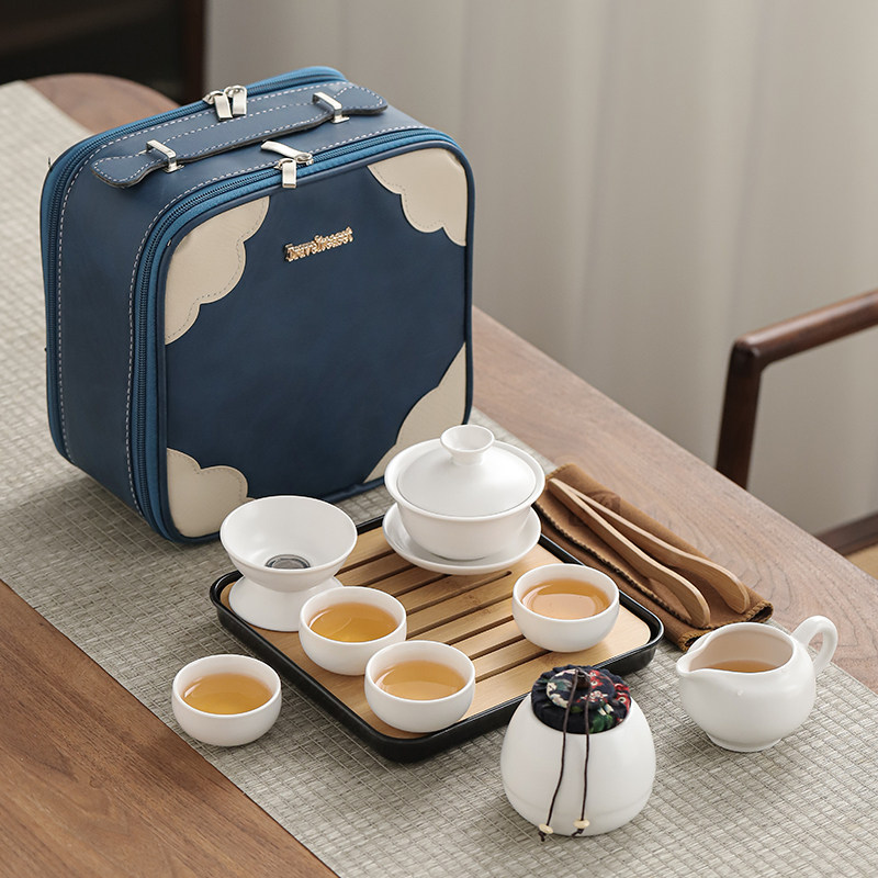 Custom logo portable travel tea set set one pot six cups cover bowl outdoor travel home small set of ceramic gifts