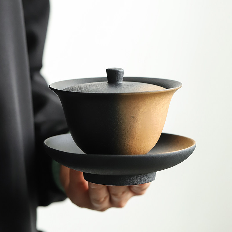 Qi Friend Ceramic Cover Bowl Retro Home Big Number Tea Bowl Day Style Kiln Change Three Talents Bowl Kongfu Tea With Toast Tea Bowl