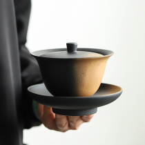 Qiyou ceramic cover bowl Retro household large tea bowl Japanese kiln changed to three-cai bowl Kung Fu tea with tea bowl