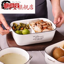 Three grid lunch box children ceramic bowl with lid lunch box set microwave oven childrens lunch box kindergarten cartoon