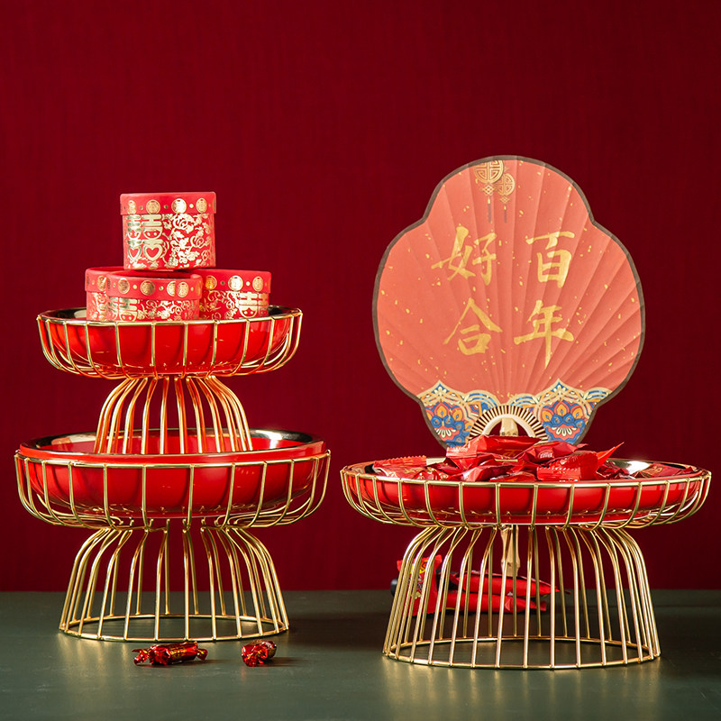Ceramic wedding fruit plate red festive multi-layer fruit plate creative high-grade home dried fruit wedding wedding celebration sugar plate