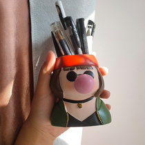 Creative cartoon pen holder student desktop stationery debris containing box cute Van Gogh office swing piece