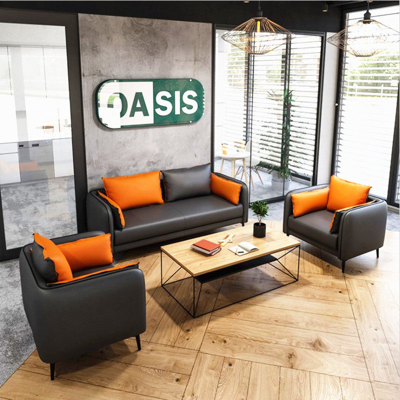 Trendy office sofa coffee table combination set simple business reception negotiation room meeting guest leisure area leather three people
