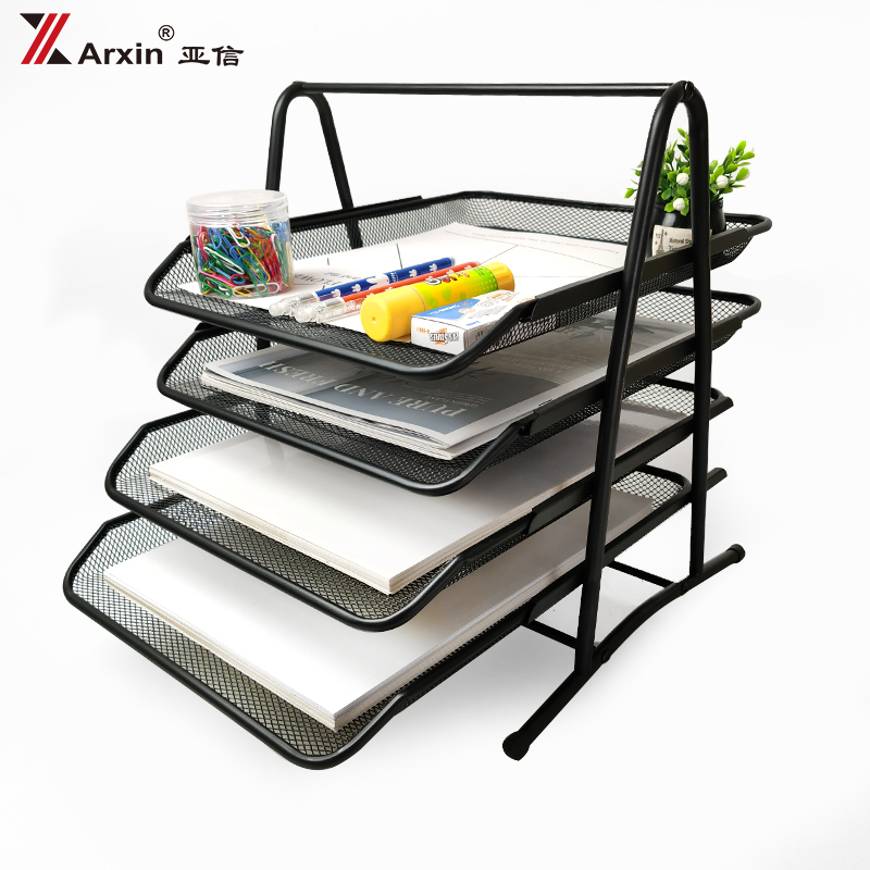 File rack metal multi-layer classification four columns a4 file frame basket creative multi-functional office data rack file disk iron three-layer file holder desktop