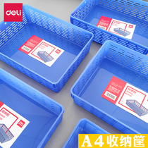 Deli 929 storage basket thickened plastic turnover basket hollow rectangular small basket finishing mesh official document storage basket a4 multifunctional sundries storage box data file desktop storage frame