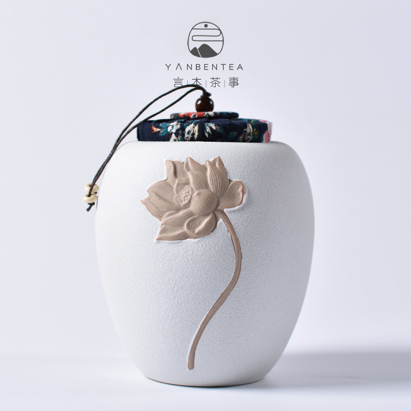 Words Big number Ceramics Tea Leaf Jars Wood Lid Sealed Tank Moisture Deposit Tea Box Retro Coarse Pottery Awakening Tea Jar Home Tea Bin