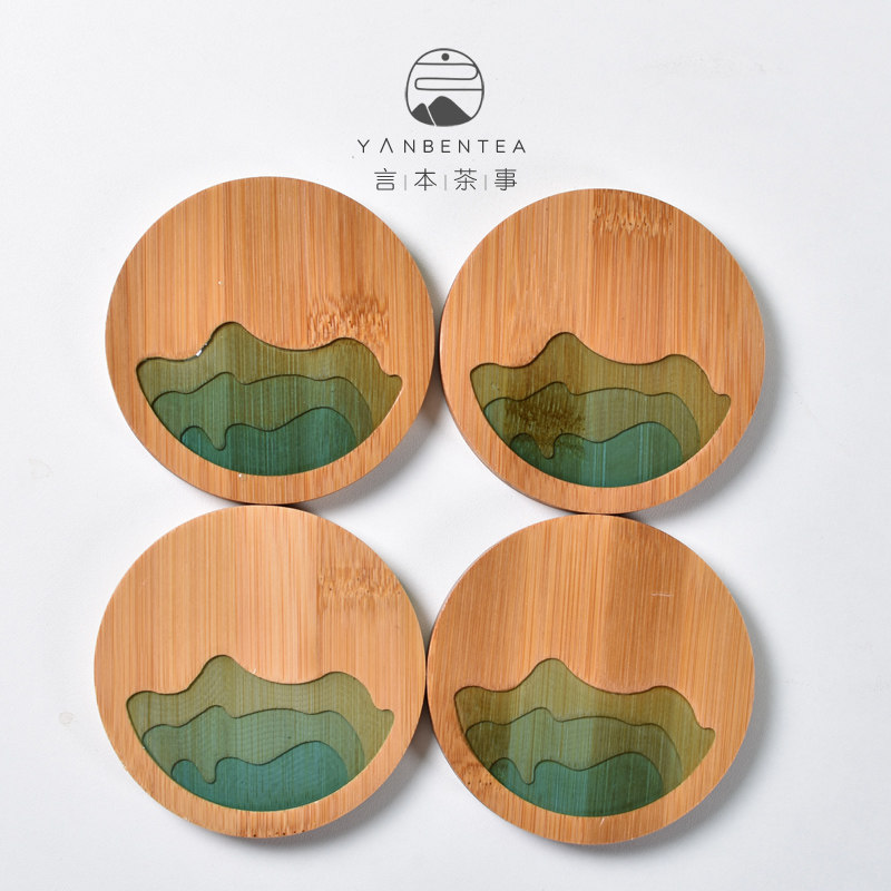 Yanben Creative Round Bamboo Coaster Drinking Tea Cup Insulation Pad Kung Fu Tea Set Accessories Tea Cup Cup Drag Simple Thickening