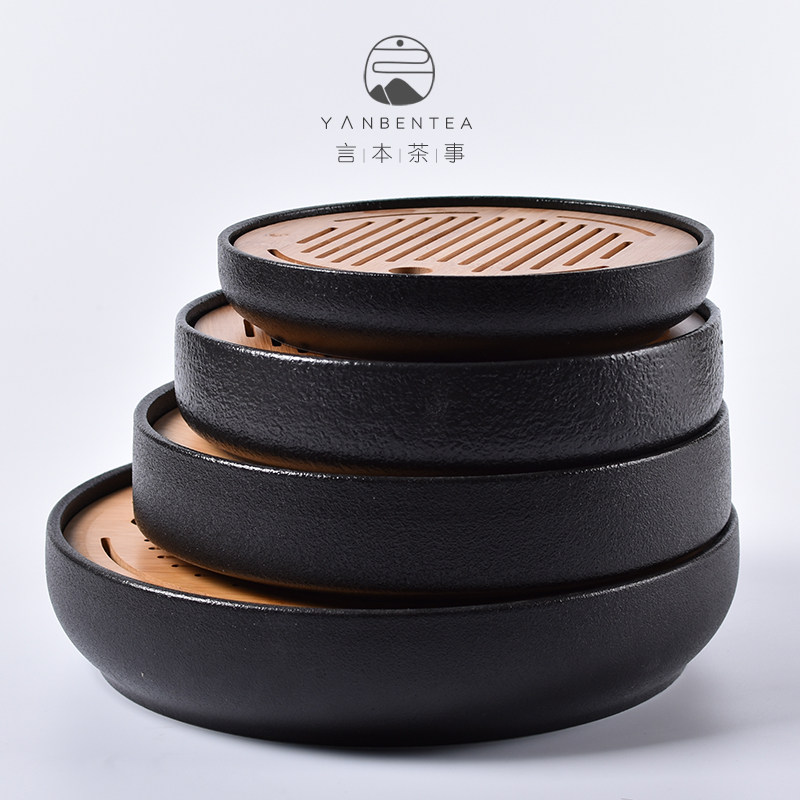 Word of the day Style Zen Wind Black Pottery Dry Bubble Pan Ceramic Kutian Tea Furniture Household Brief Tea Tray Tea Sea Storage Water Storage