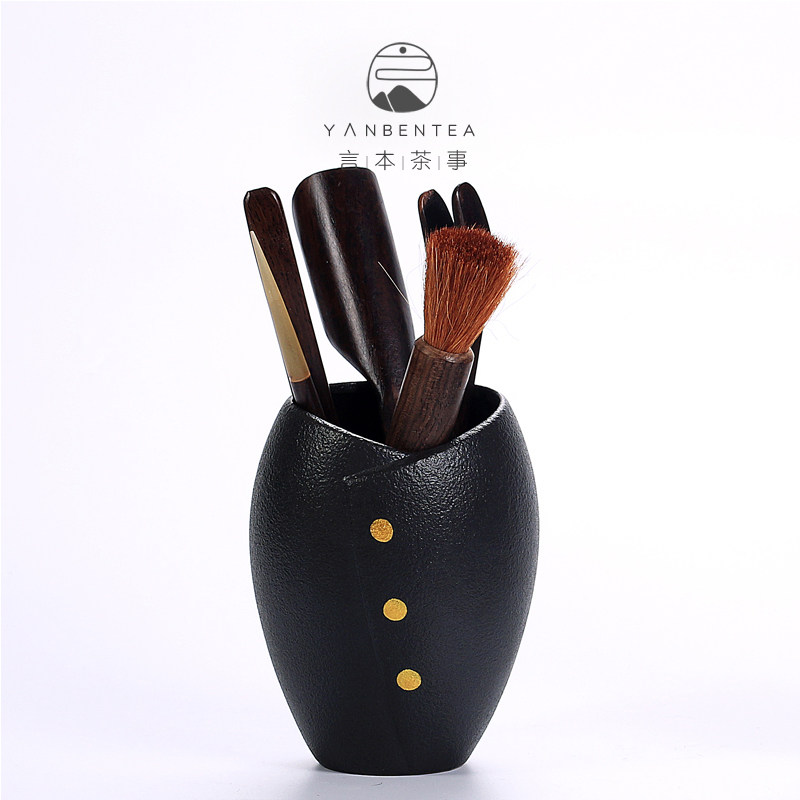 Speech of black sandalwood tea ceremony of six gentlemen Zen retro black Tokongfu tea fittings bamboo teaspoon tea cup clamp
