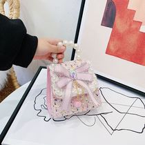 Net Red Girl Autumn Winter Pearl Handbag Mini Small Bag Small fragrance Wind New Year Girls Package Child individuality oblique satchel