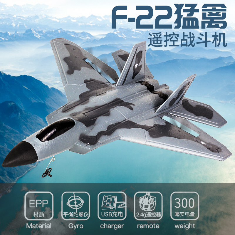 F22 RC Combat Aircraft Fixed Wing Boys Gift Fall Resistant 8 Year Old Kids Model Aircraft Charging Toy Gliding Aircraft