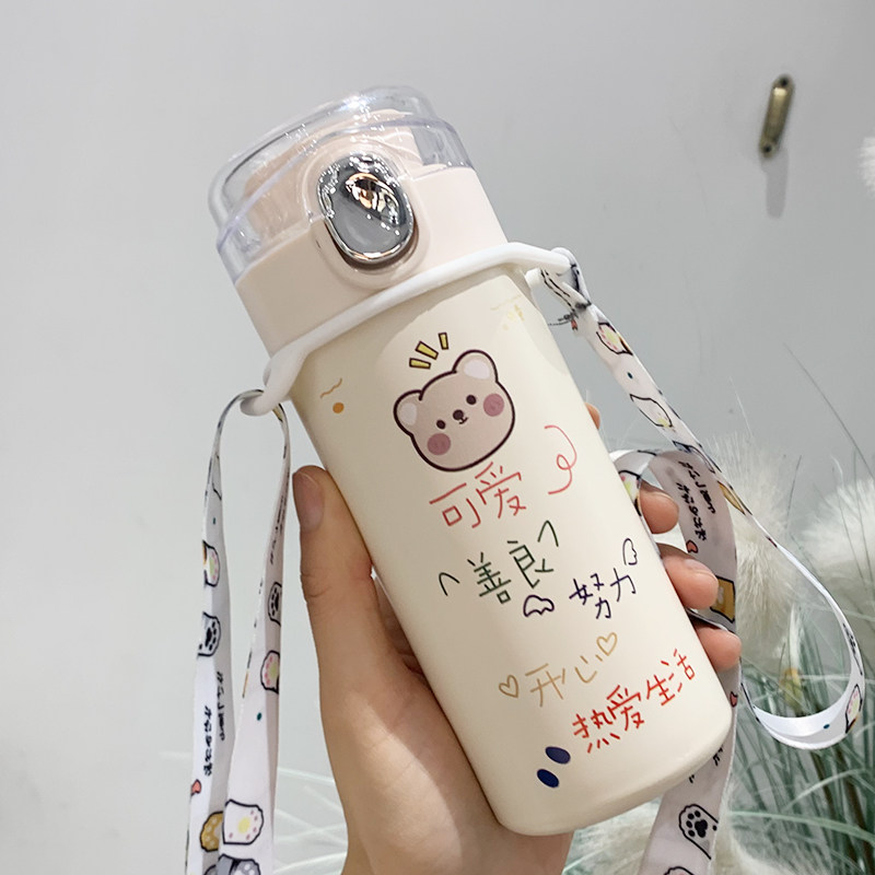 Japanese stainless steel student simple thermos cup Female ins Harajuku fashion flow creative personality children's cartoon cup