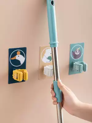 Mop adhesive hook-free powder room strong mop fixing buckle wall nail-Free Wall Wall toilet mop clip artifact