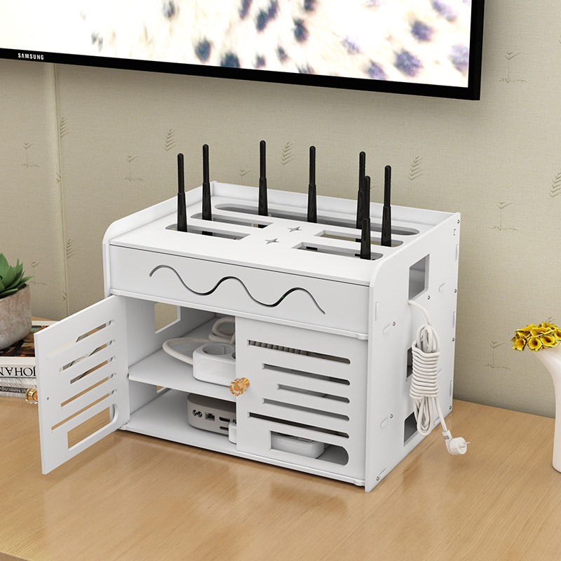 Router storage box upper box storage rack wall-mounted wire plug-in remote control storage box rack wifi storage box