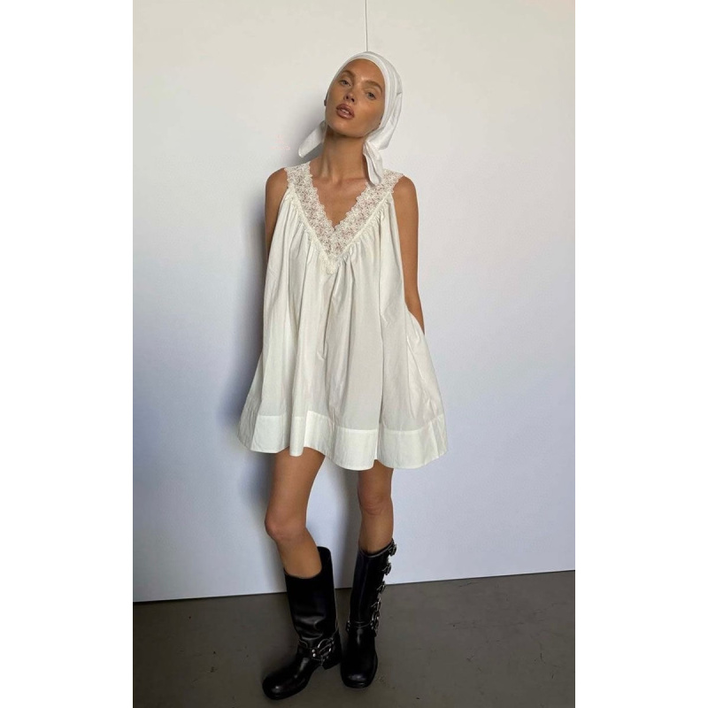 Discounted Helsa Lace Patchwork V-Neck Loose Casual Cotton Long Dress, Same Style as Supermodel Hoskelsa