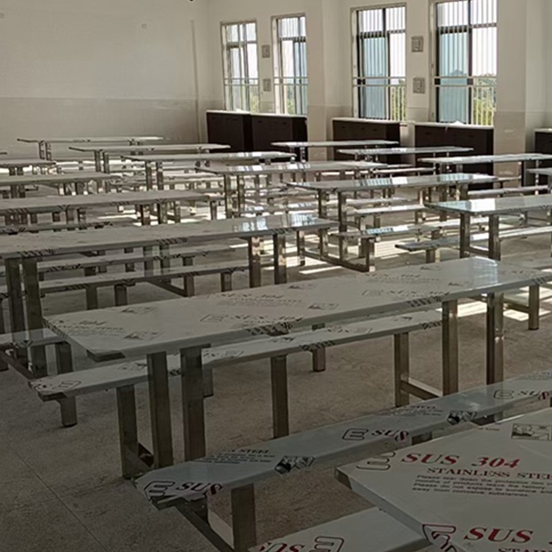 Small round stool one-piece table and chairs school canteen table and chairs army canteen one-piece dining table and chairs food city table and chairs 8 people