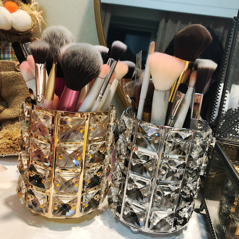 European gold crystal makeup brush storage tube Brush bucket Home cosmetics storage box Eyebrow pencil comb box finishing