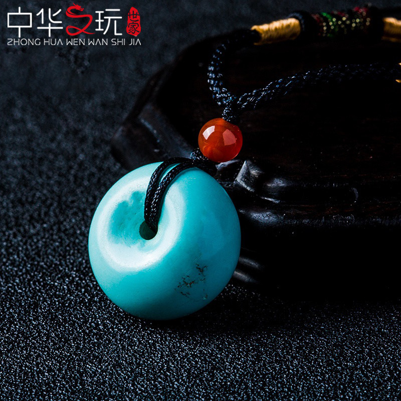 Natural Hubei Raw Mine Green Pine Stone Ping An Pendant Pendant Bread Ring Necklace Pendant High Porcelain High Blue Star Just Star Moon Accessories