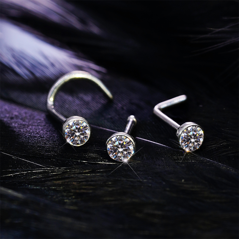 ロックボイルF136チタン合金ノーズネイルスーパーフラッシュジルコンインプラントグレードストレートロッドLロッドカーブロッド小さなダイヤモンドインビジブルノーズリング