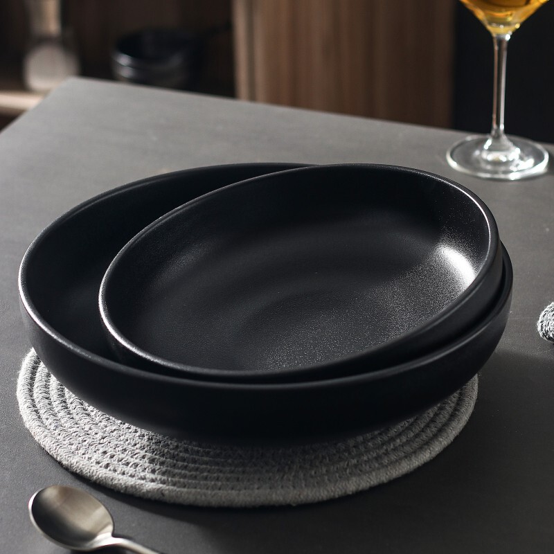Japanese-Style Household Large Bowl for Hot Pot, Restaurant Black Large Bowl, Ceramic Pickled Fish Bowl, Boiled Fish Bowl, Frosted Large Soup Plate