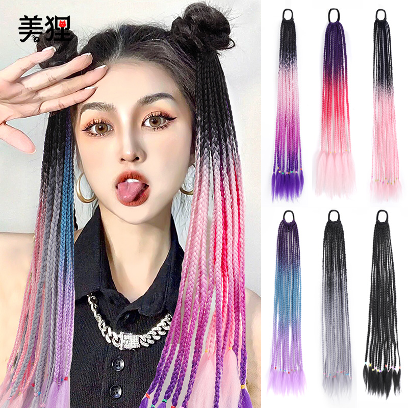 Dirty braid ponytail Hair Braid Children y2k Millennial Hot Girl Color Gradient Braid with Fancy Strap Style Hemp Flower Long Braid-Taobao