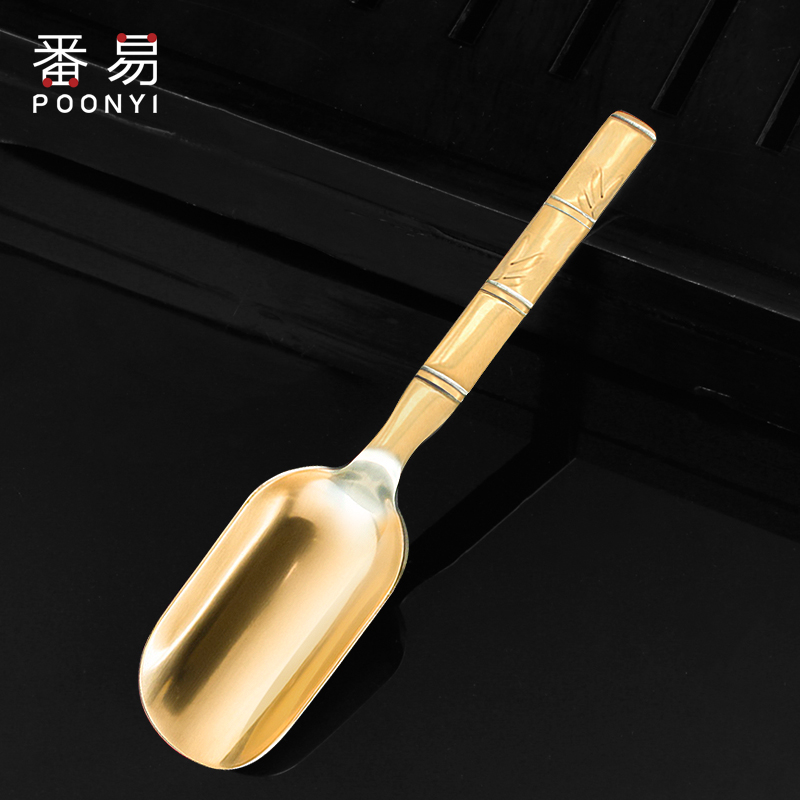 Ebony tea spoon tea spoon long handle single tea spoon copper small tea shovel kung fu tea set tea ceremony accessories to take tea spoon