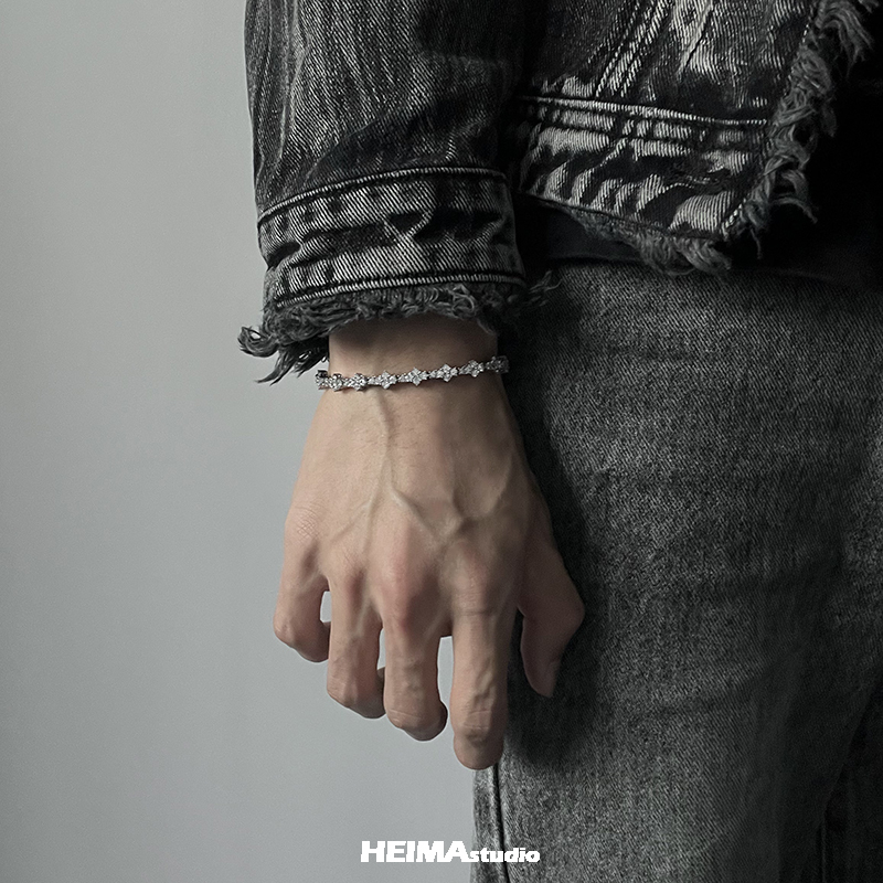 European and American Hip-Hop Full Diamond Tennis Chain Clasp Bracelet Cuban Chain Men's Hip-Hop Light Luxury Niche Personality Bracelet for Men
