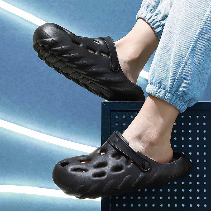 Stomachfront Comfort Men Cave shoes Summer outside wearing non-slip high-grade thick bottom non-slip beach Semi tug slippers Men's wave Outdoor