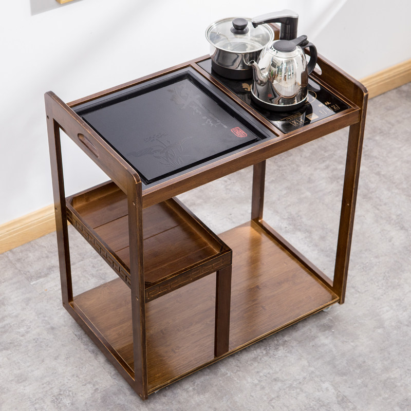 Tea table mobile tea car solid wood living room tea table tea cabinet rack household tea small tea table wheeled small tea tray