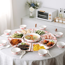High-value household pottery platter tableware combination Creative dish plate Fan-shaped plate New Year Reunion tableware Round table setting plate