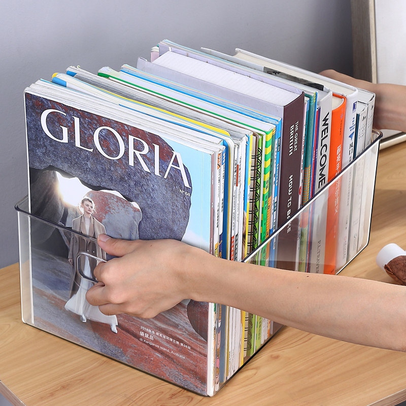 Transparent book storage box book storage box picture book book storage box kitchen book stationery pen storage basket
