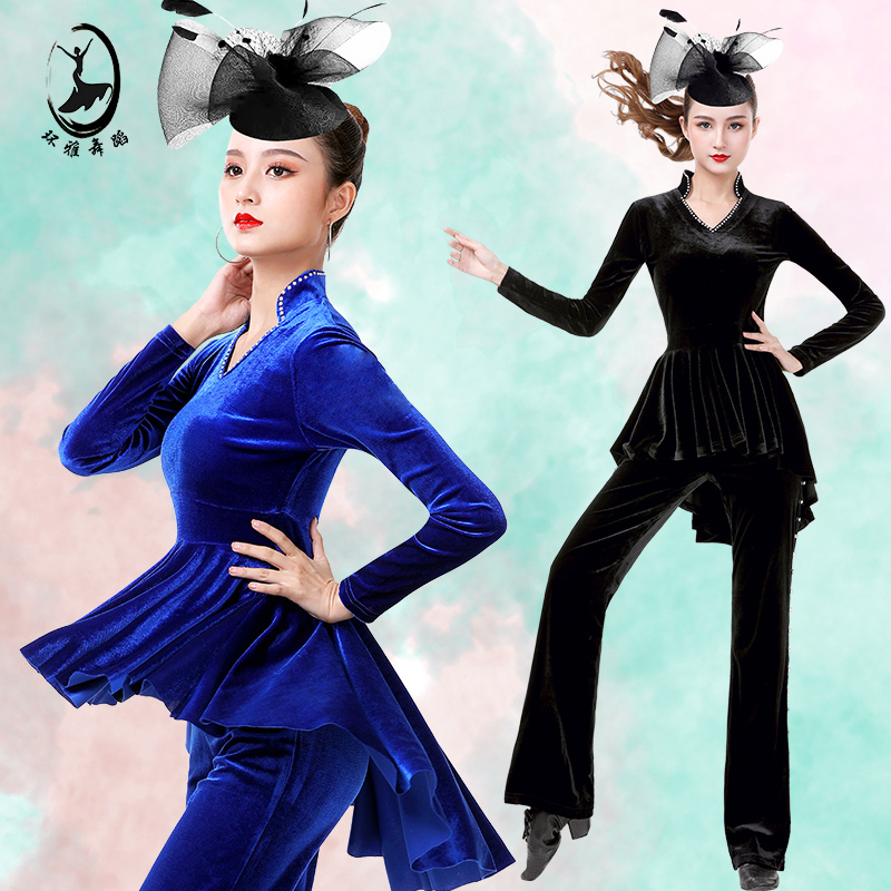 Ring Yaradin dance blouses female gold velvet long sleeve social dance performance dress with adult practice Gitbart dance suit