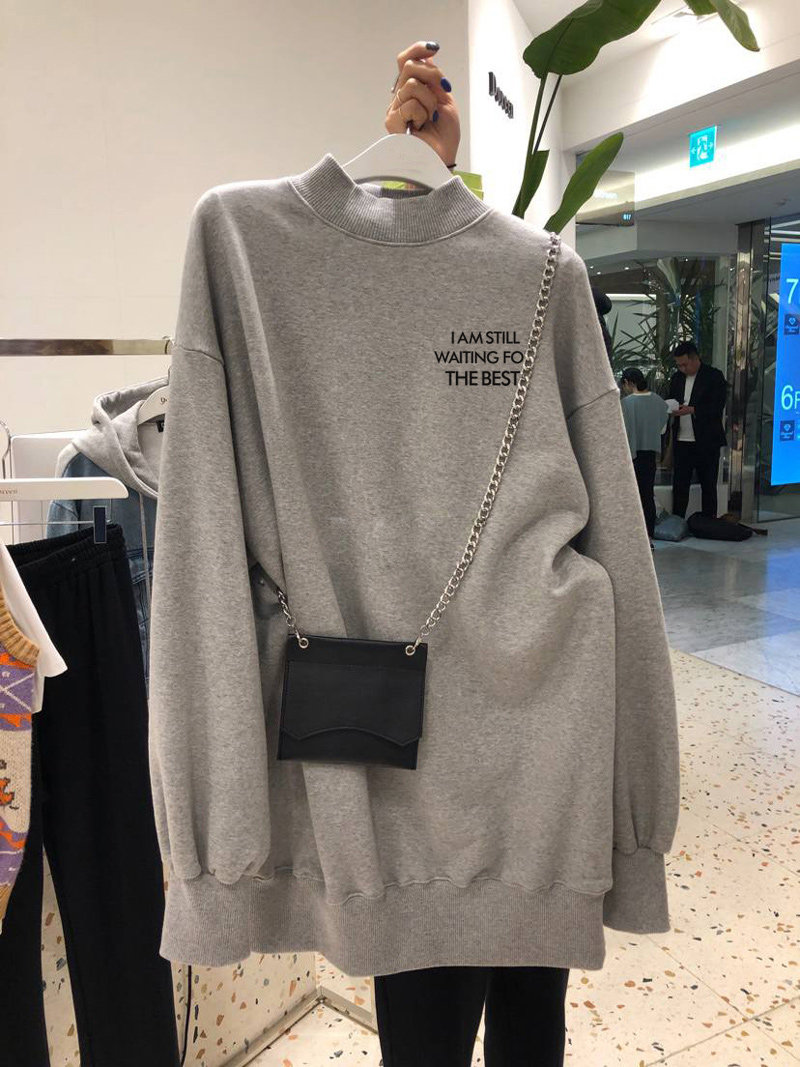 Pregnant women's autumn clothes high collar necropolis with long Han version loose casual big code blouse with velvet thickened outside wearing fashion style-Taobao