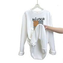 2024 new autumn and winter pregnant women pure cotton long-sleeved T-shirt mid-length top loose casual plus velvet thickened bottoming shirt