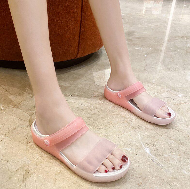 Gradient hole shoes wear jelly seaside beach shoes non-slip thick bottom soft bottom Baotou sandals and slippers female summer ins tide