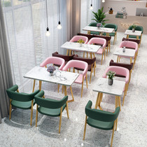 Simple Milk Tea Shop Tables and Chairs Dessert Burger Shop Cafe Sofa Card Seat Barbecue Snack Bar Dining Furniture Combination