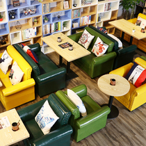 Retro American Single Leather Sofa Net Red Milk Tea Shop Western Food Cafe Leisure Double Negotiation Dining Table and Chair Combination