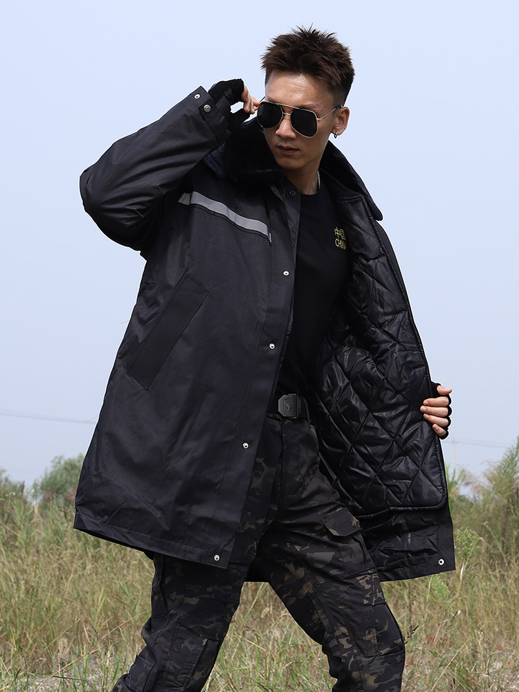 Reflective striped cotton coat men's mid-length version thickened cold-proof warm waterproof security cotton coat cotton clothes women