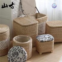  Small chair Household adult stool door multi-function stool storage stool storage stool rattan woven low stool table side