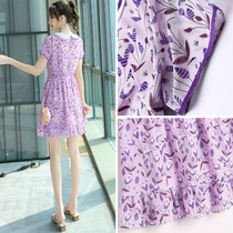  Summer purple doll collar dress female summer 2020 new floral waist thin retro temperament skirt summer