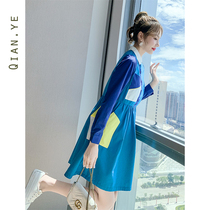  Autumn 2020 new womens blue shirt long-sleeved dress thin temperament early spring and autumn womens clothing trend