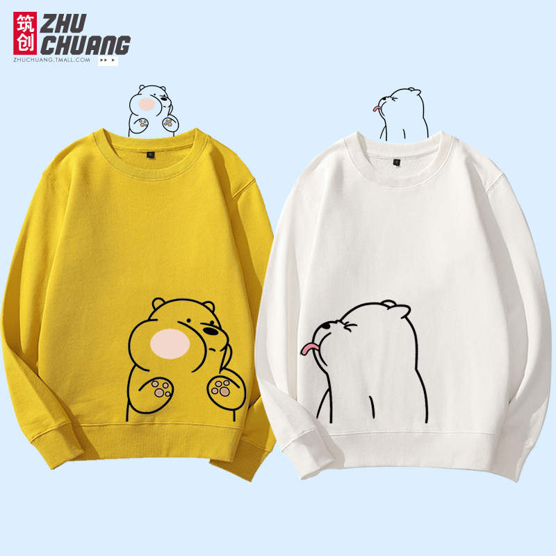 Couple-clothed bear plus-necked thick cotton T cute cartoon animation male and female teen leisure coat students