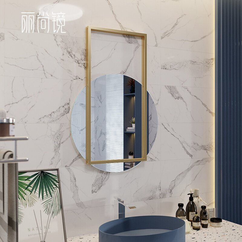 Beauty light luxury hanging mirror bathroom mirror wall hanging round Nordic ins toilet hanging wall type vanity mirror creative mirror