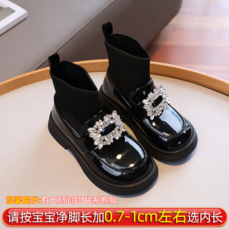 Girls' Sock Boots 2026 Autumn and Winter New Style Medium and Large Children's Stylish Princess-Style Leather Boots Little Girls' Rhinestone Stylish Boots