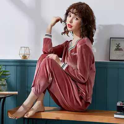 Corduroy pajamas female golden velvet pajamas female winter students dormitory winter girls long sleeves Sweet Home clothing set