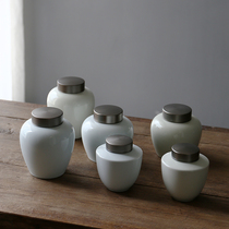 Also interesting double-layer alloy cover ceramic tea cans small celadon household tea storage sealed cans tea empty boxes two or two