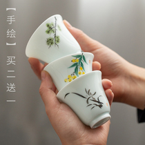 Also interesting Jade mud white porcelain cup Jingdezhen hand-painted shadow Green Tea Tea small single Cup kung fu small tea cup single flower God Cup